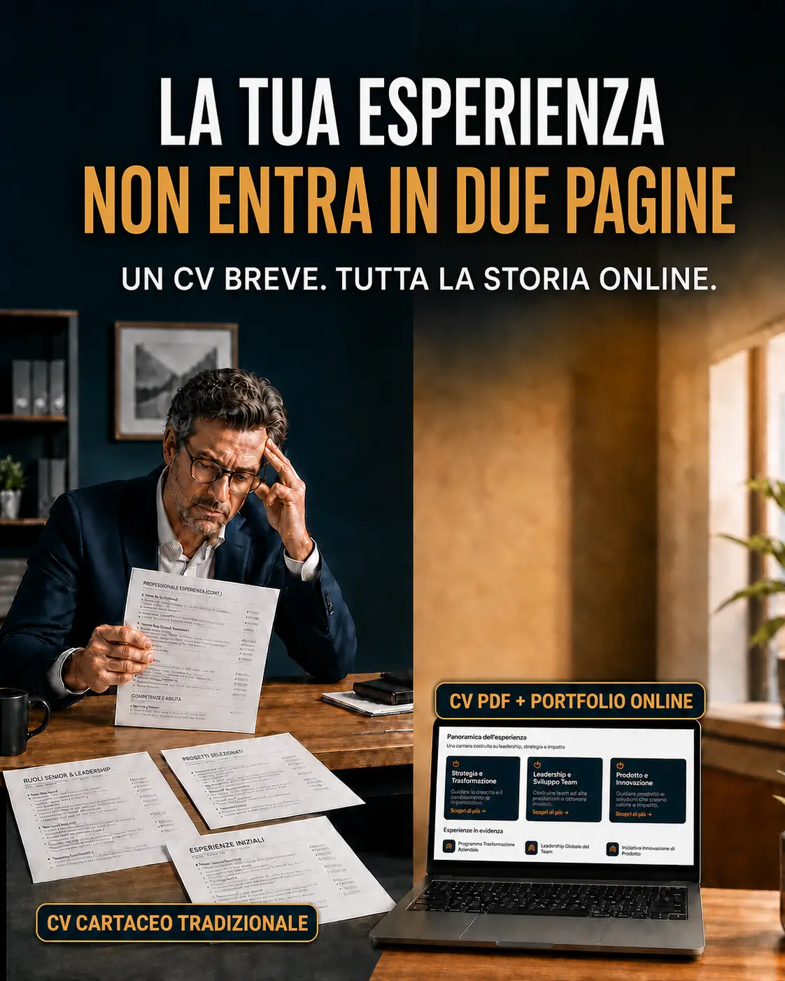 CV cartaceo confrontato con un CV PDF e un portfolio online